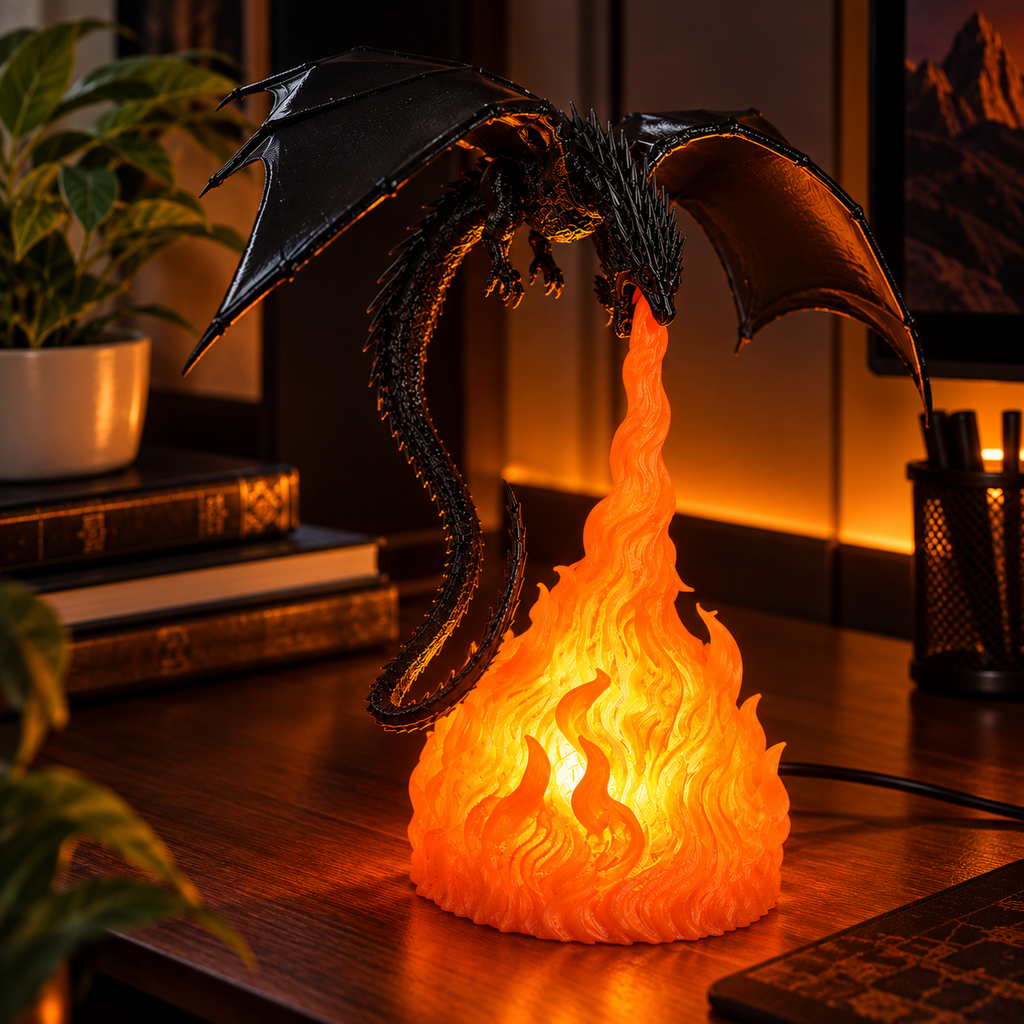 Dragon Fire Breathing 3D LED Shadow Lamp – Fantasy Dragon Night Light for Gaming Room & Bedroom Decor