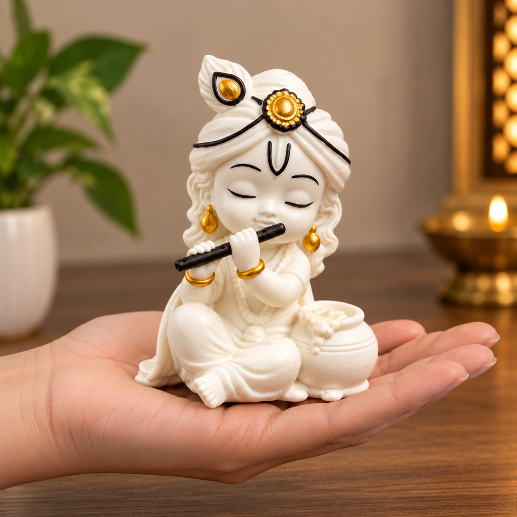 Krishna Ji Murti | Beautiful Bal Krishna Flute Statue for Pooja Room & Home Decor