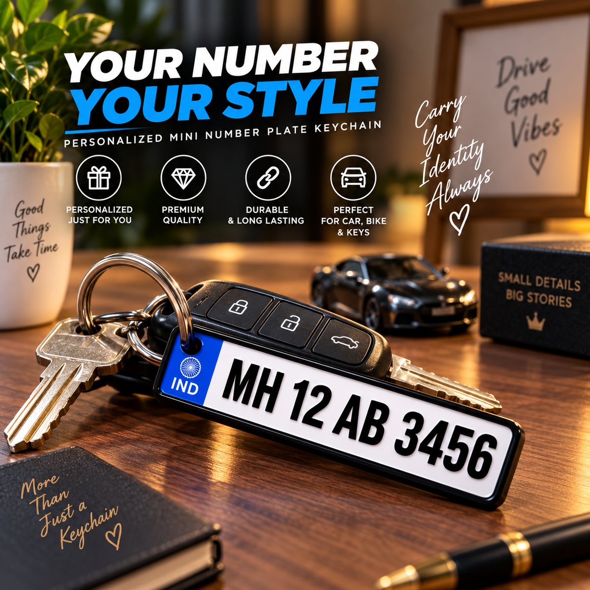 3D Number Plate Keychain For Car & Bikes
