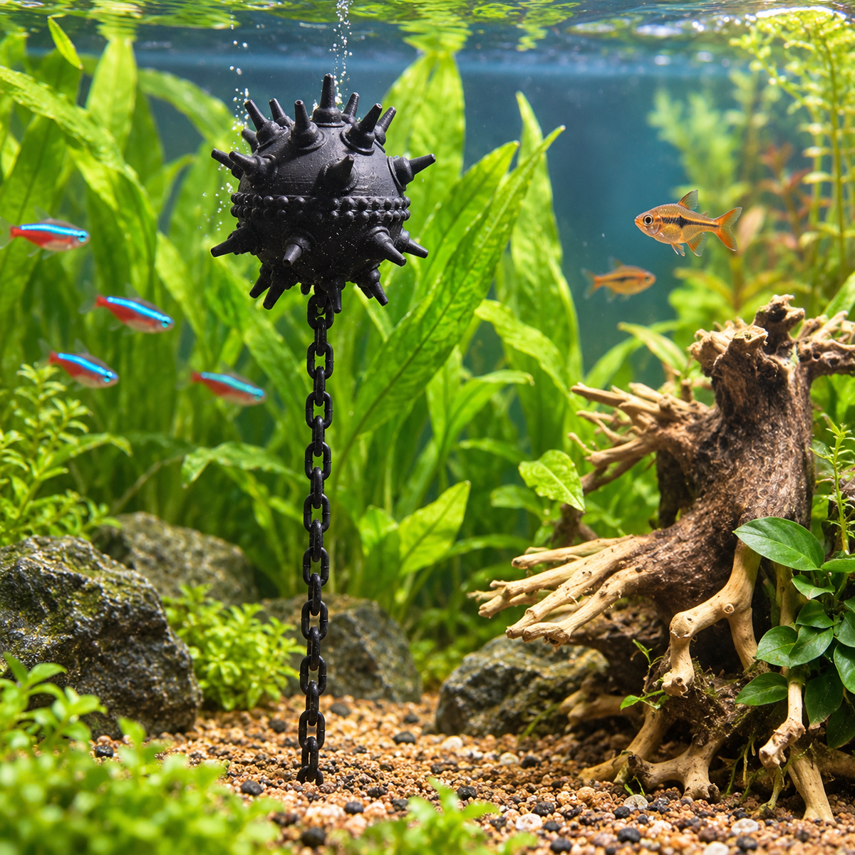 White Spiked Aquarium Ornament with Hanging Chain