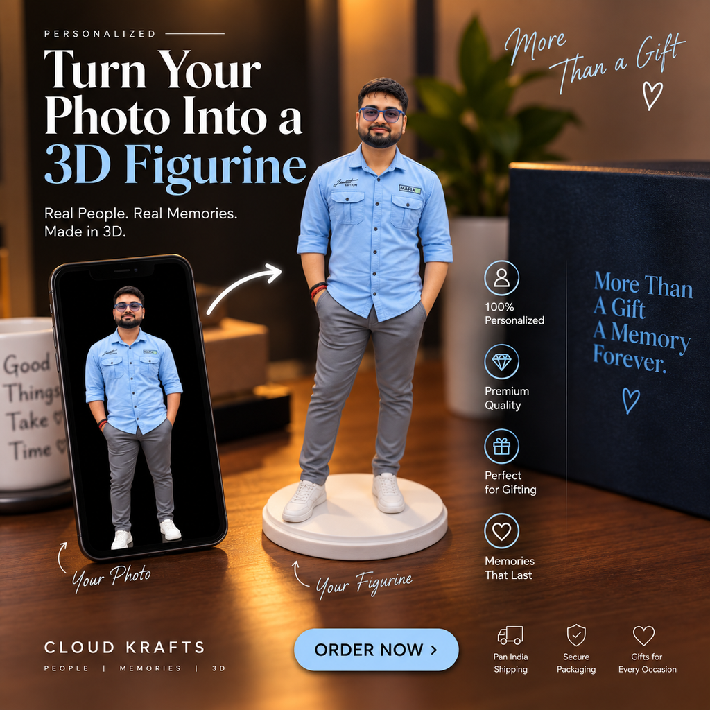 Custom 3D Photo Figurine – Personalized 3D Printed Statue (1 person )