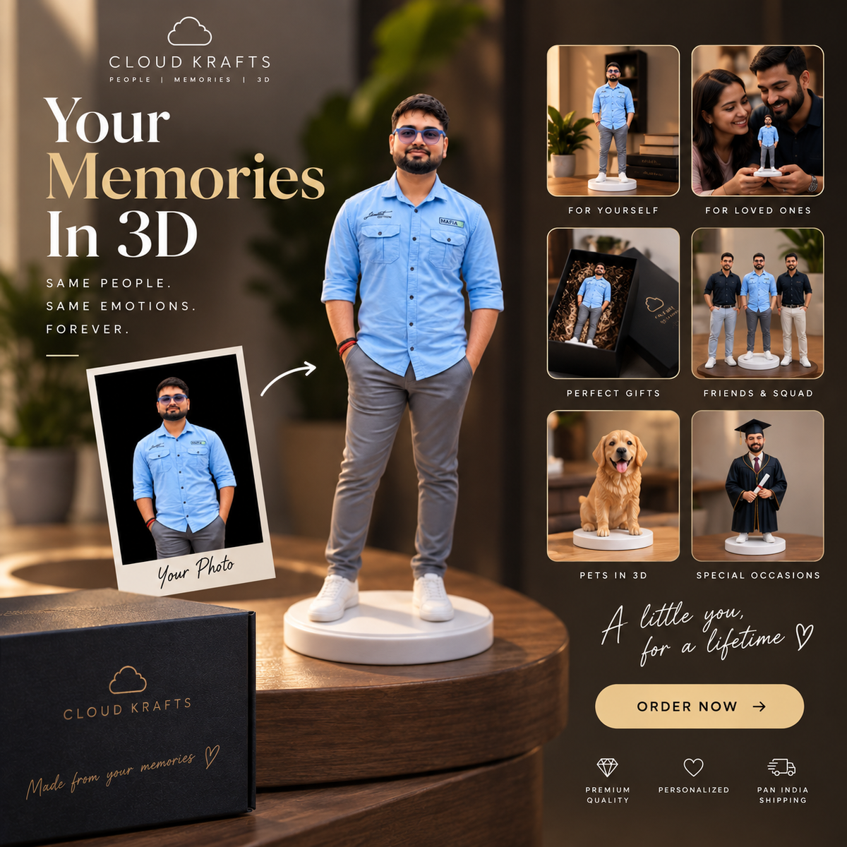 Custom 3D Photo Figurine – Personalized 3D Printed Statue (1 person )