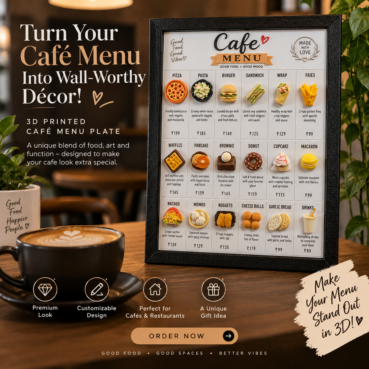 3D Printed Café Menu Plate – Stylish Wall Décor for Cafés & Food Lovers