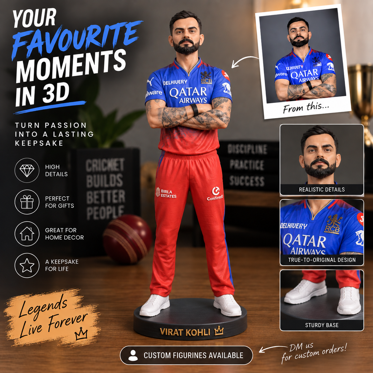 Virat Kohli Cricket Action Figure – 3D Printed Statue