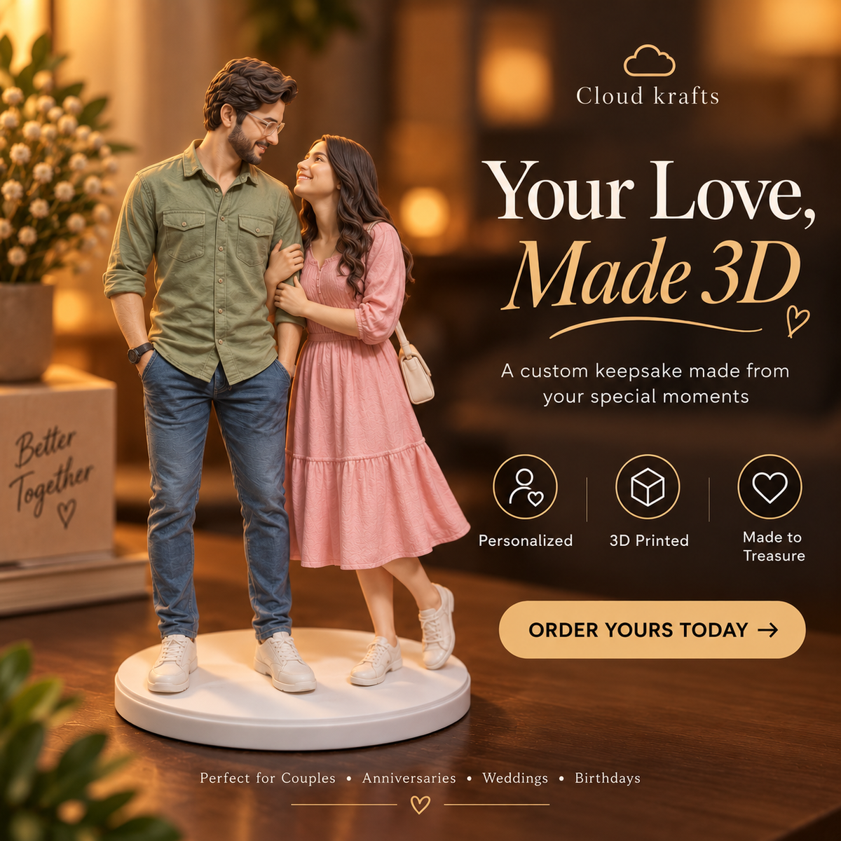 Personalized Couple Statue – Custom 3D Printed Figurine