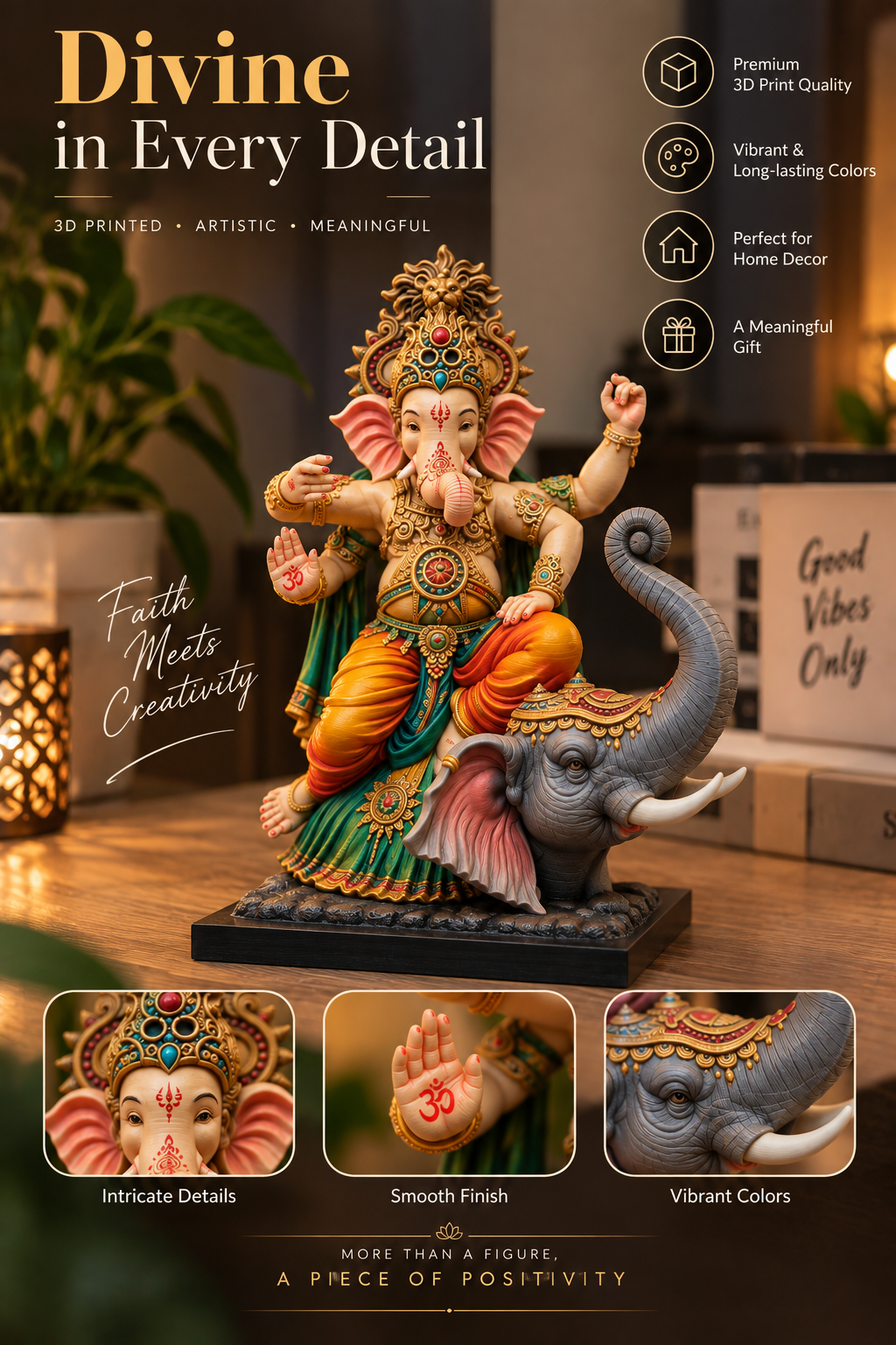 Divine Ganesha – Premium 3D Printed Statue | Intricate Detail & Elegant Finish