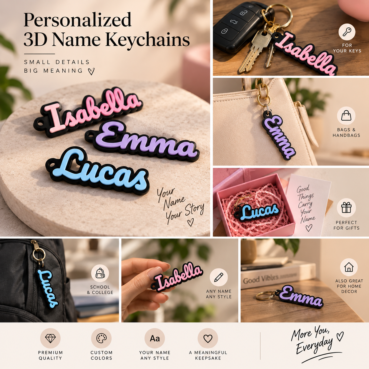 Personalized 3D Name Keychain – Custom Name Keyring