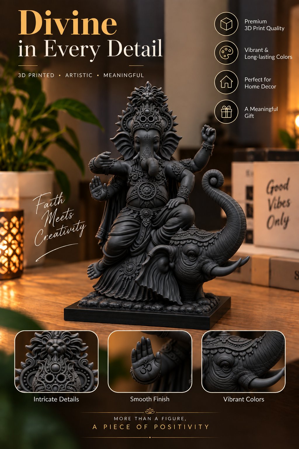 Divine Ganesha – Premium 3D Printed Statue | Intricate Detail & Elegant Finish