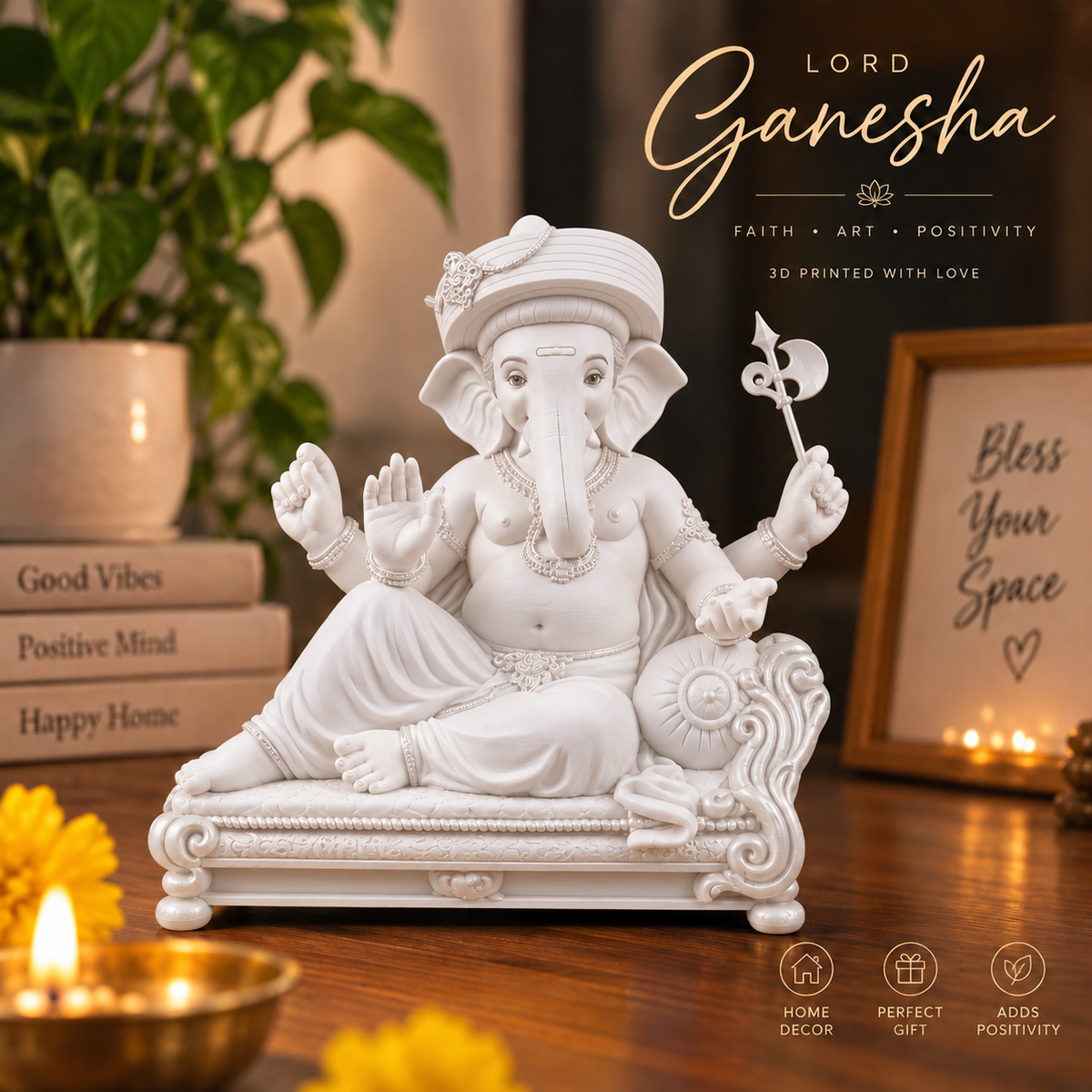 Premium 3D Printed Lord Ganesha Idol – Elegant Home & Office Décor