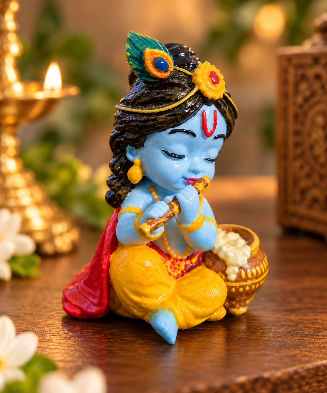Krishna Ji Murti | Beautiful Bal Krishna Flute Statue for Pooja Room & Home Decor