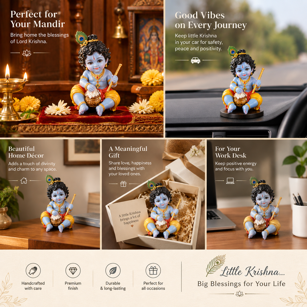 Beautiful Mini Krishna Idol for Mandir | Bal Gopal Laddu Gopal Decor