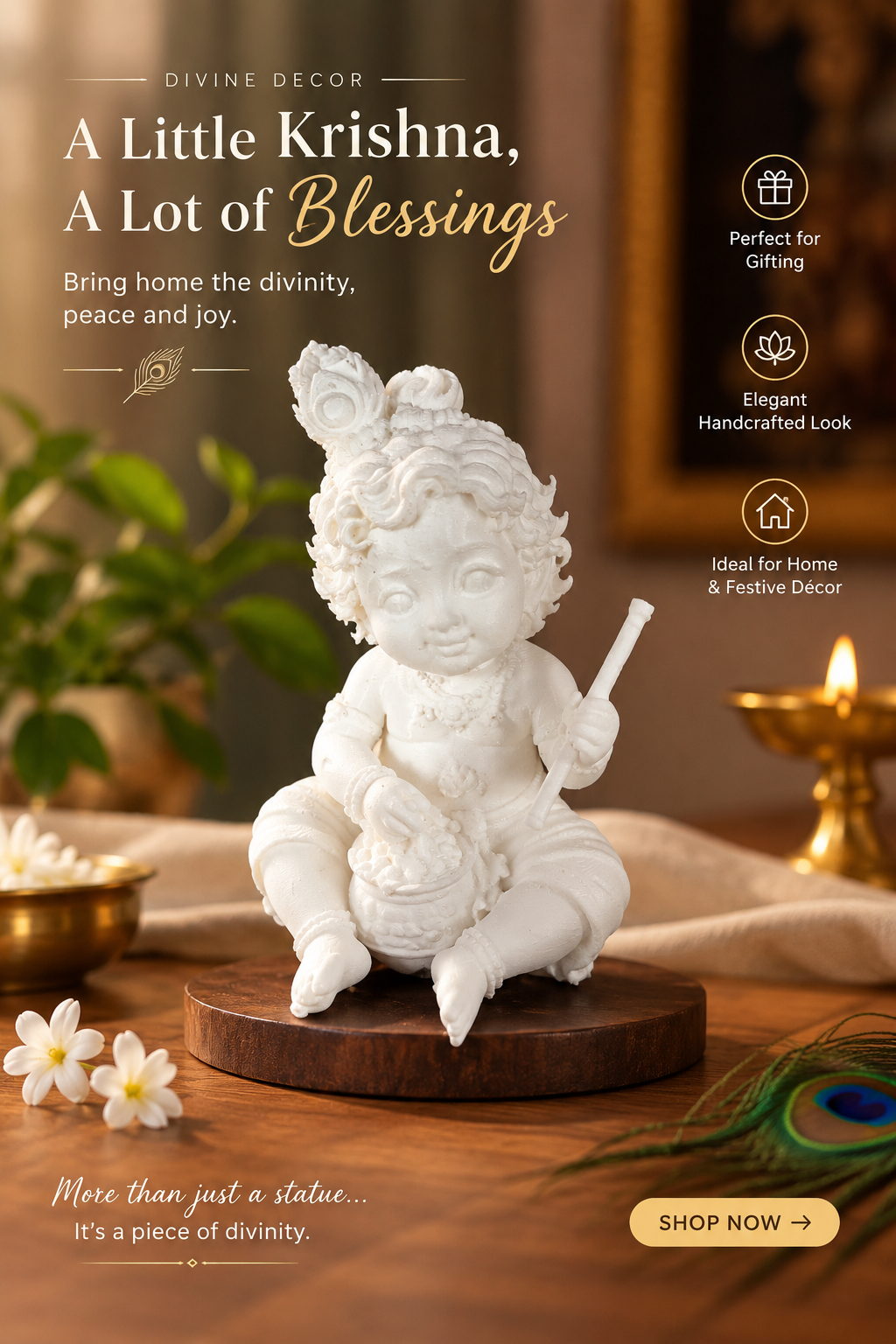 Beautiful Mini Krishna Idol for Mandir | Bal Gopal Laddu Gopal Decor