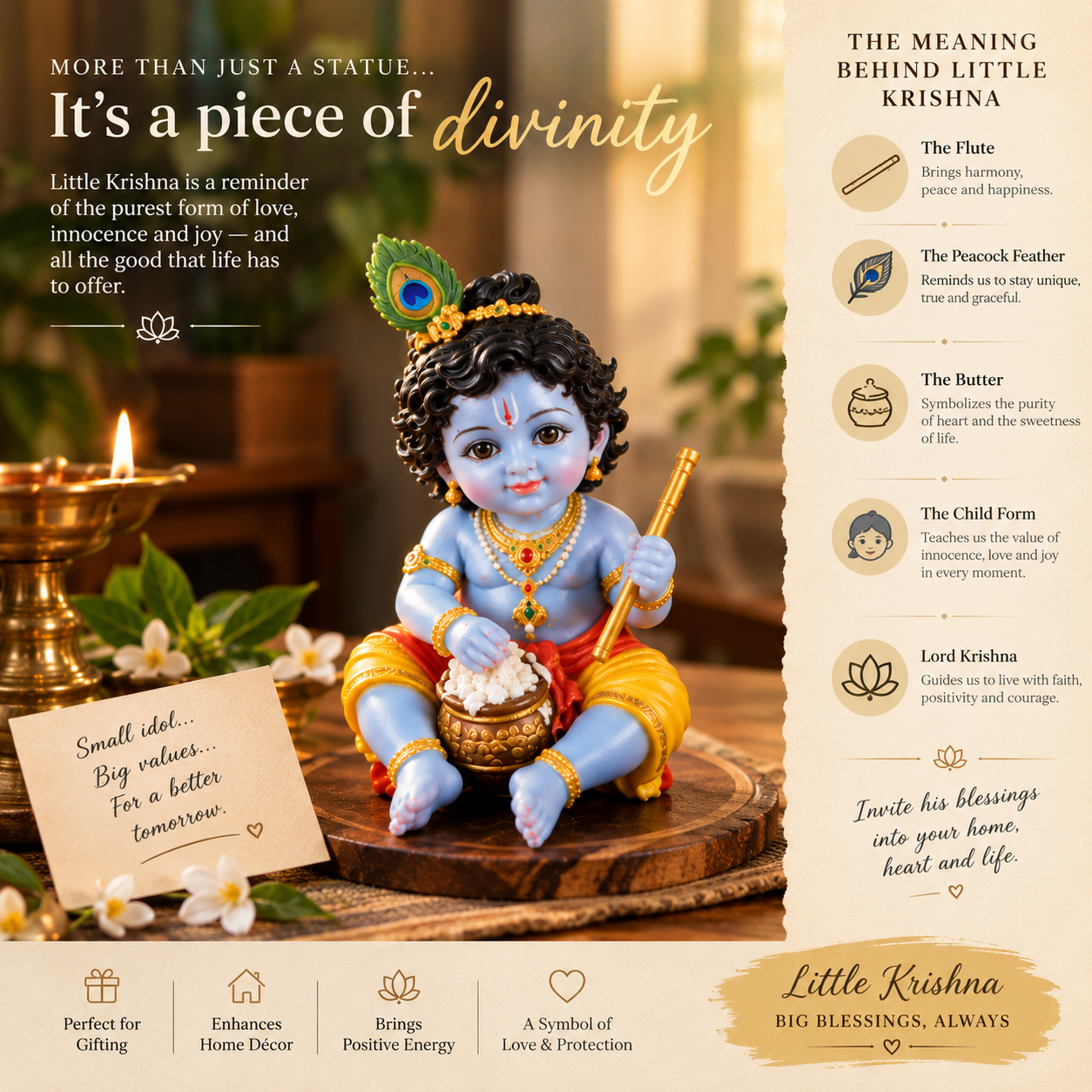 Beautiful Mini Krishna Idol for Mandir | Bal Gopal Laddu Gopal Decor